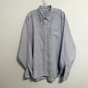 Tommy Bahama Shirt Mens XL Button Up Relax Linen Casual Blue Long Sleeve